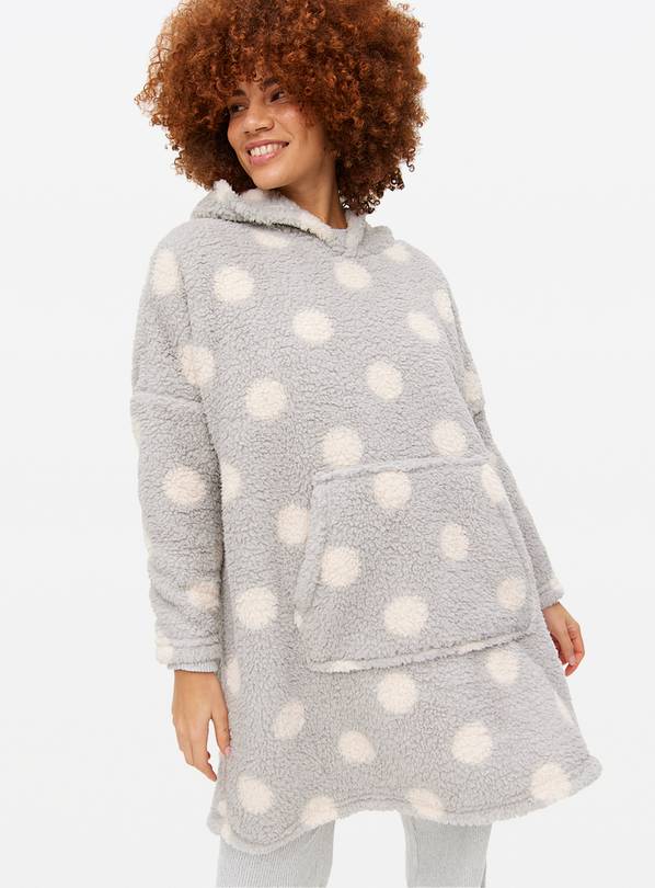 Grey Spot Borg Fleece Hooded Blanket M