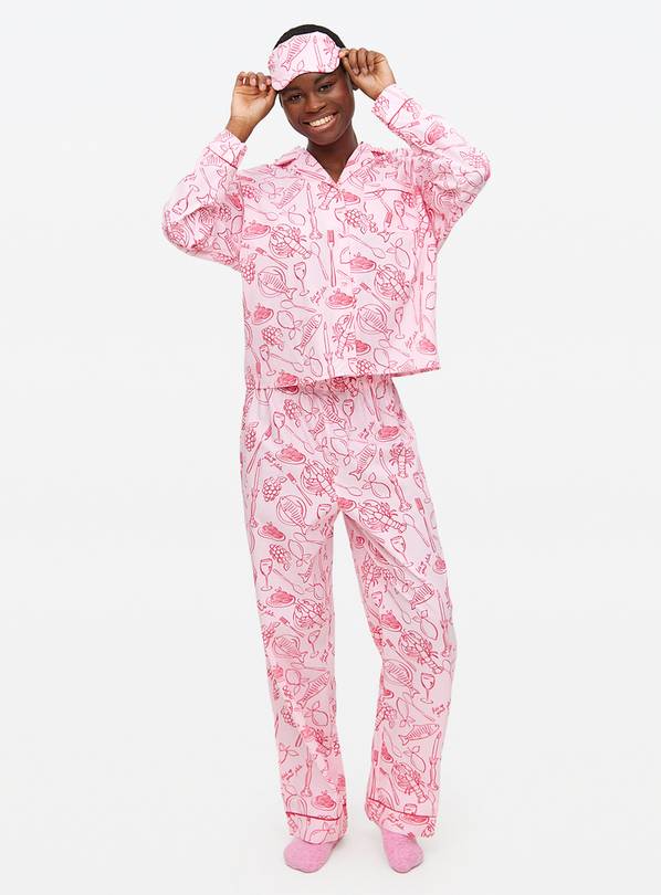 Pink Wine and Dine Printed Pyjamas & Eye Mask Set 10