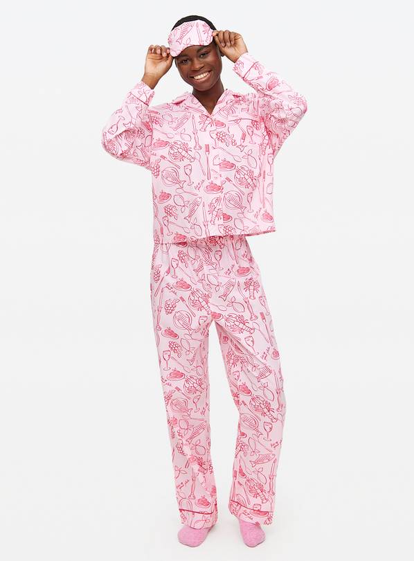 Pink Wine and Dine Printed Pyjamas & Eye Mask Set 12