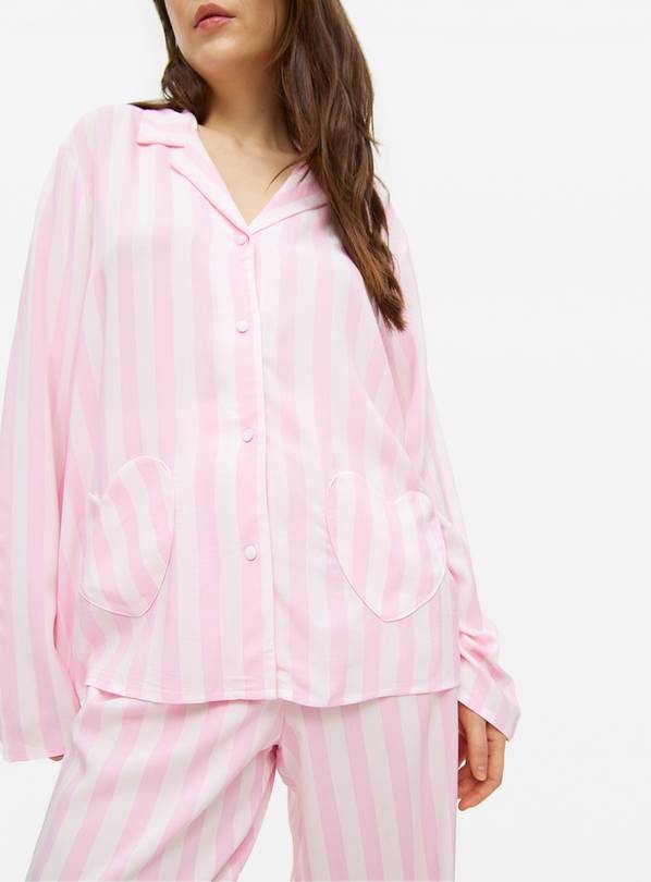 Pink Stripe Heart Pocket Traditional Woven Pyjamas M