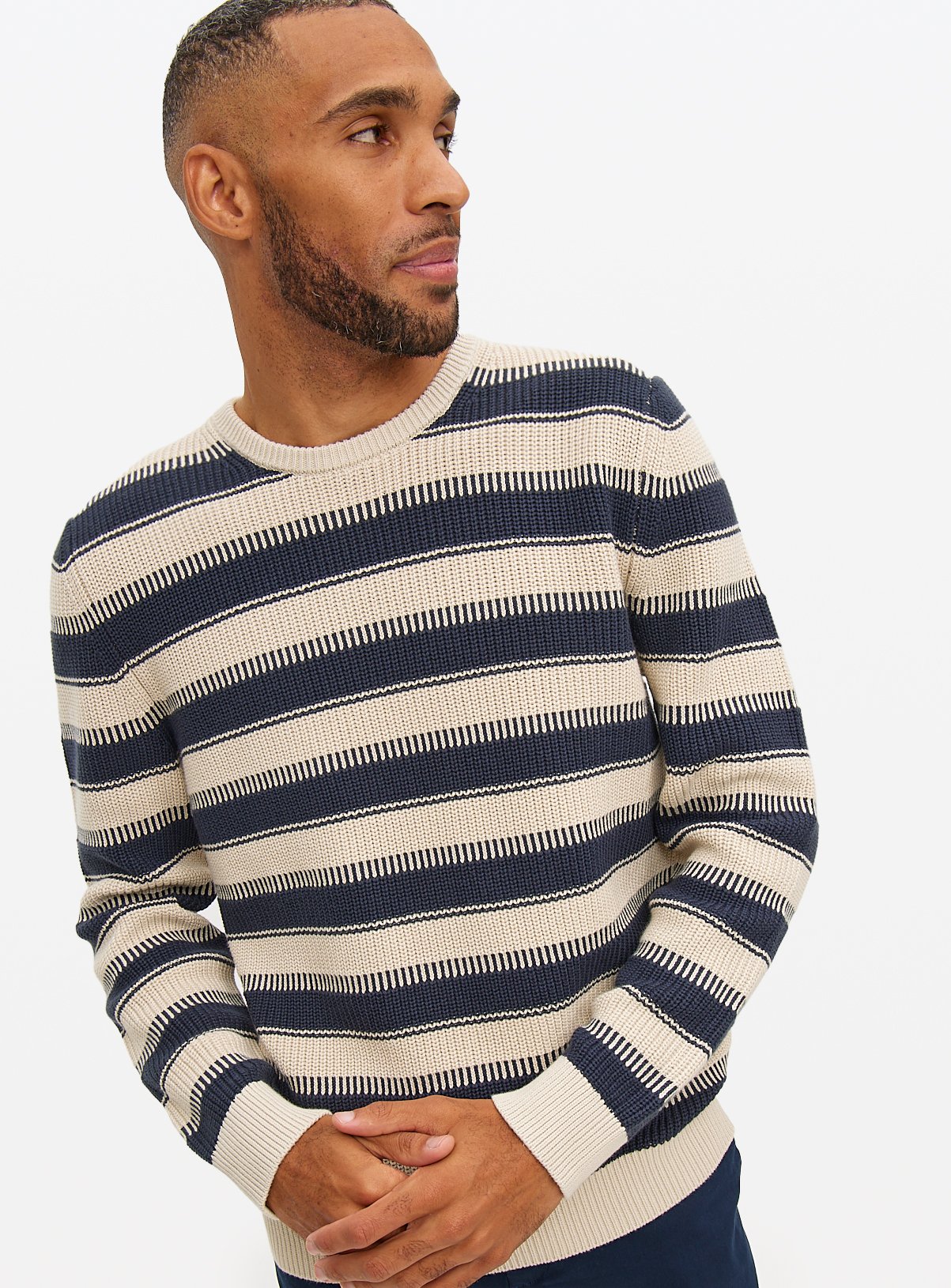 Men's Nautical Comb Stripe Crew Jumper