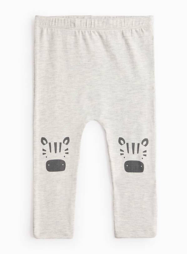 Grey Marl Zebra Print Leggings  9-12 months