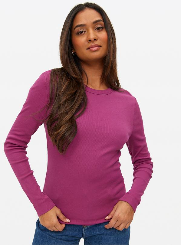 Pink Ribbed Crew Neck Long Sleeve T-Shirt 16