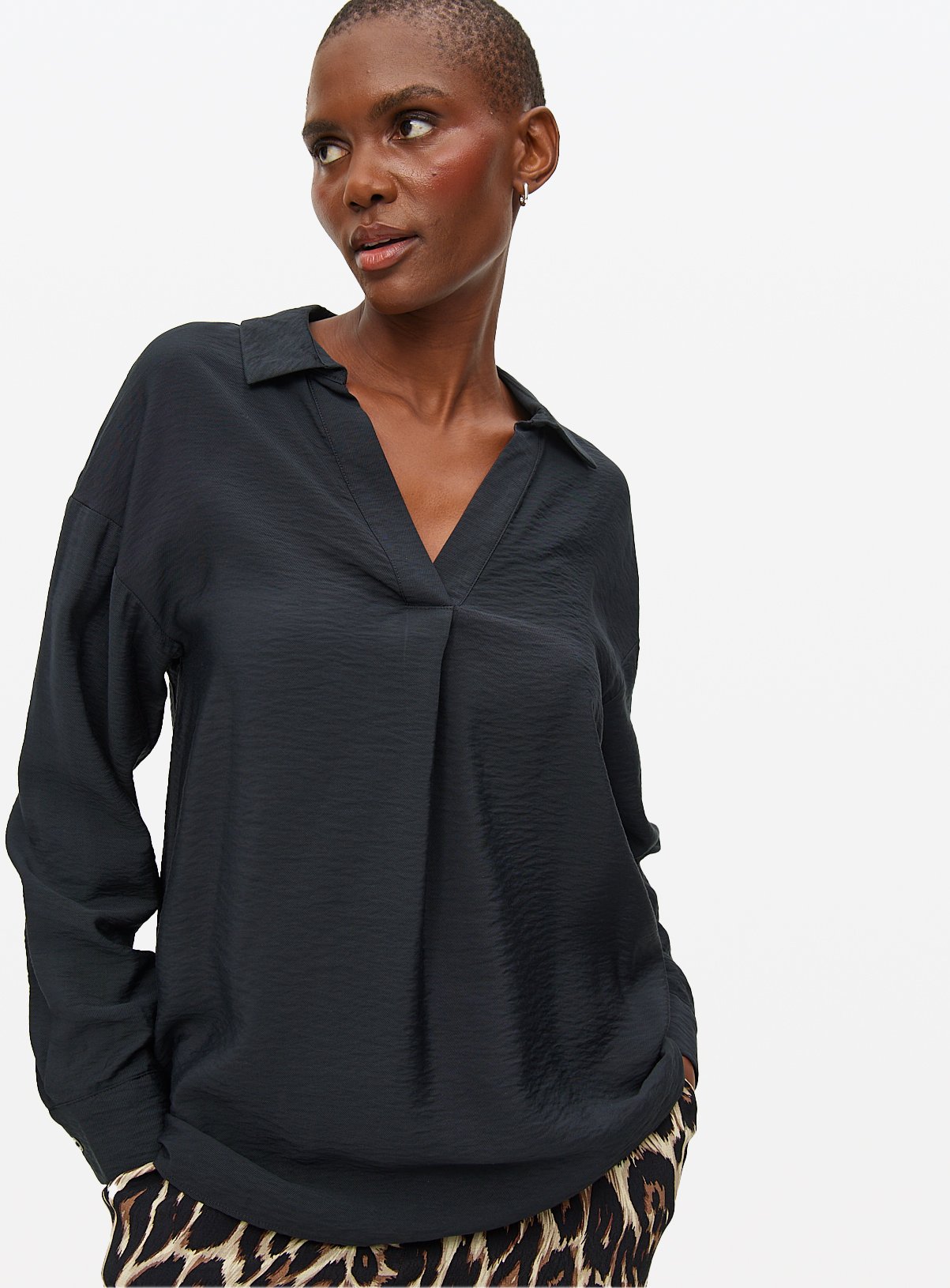 Black Popover Long Sleeve Blouse 10