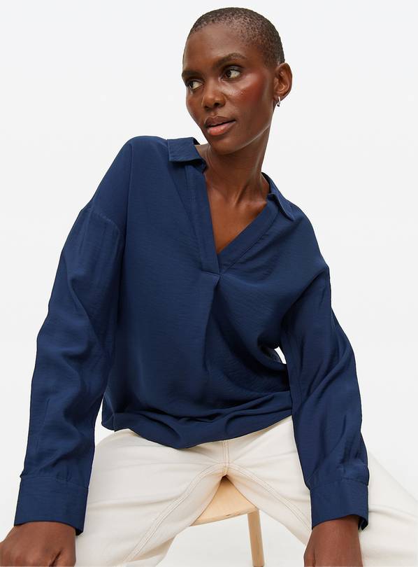 Navy Popover Long Sleeve Blouse 20