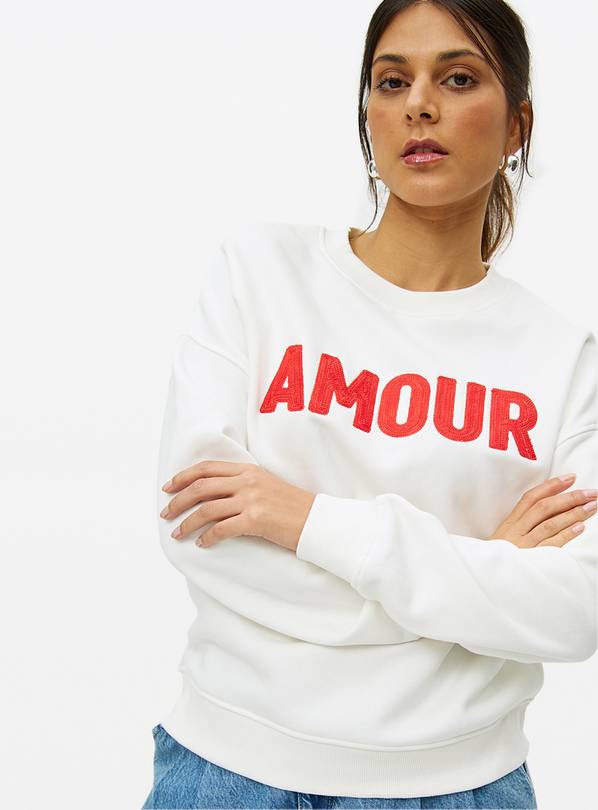 Amour Embellished Slogan Crew Sweatshirt XS