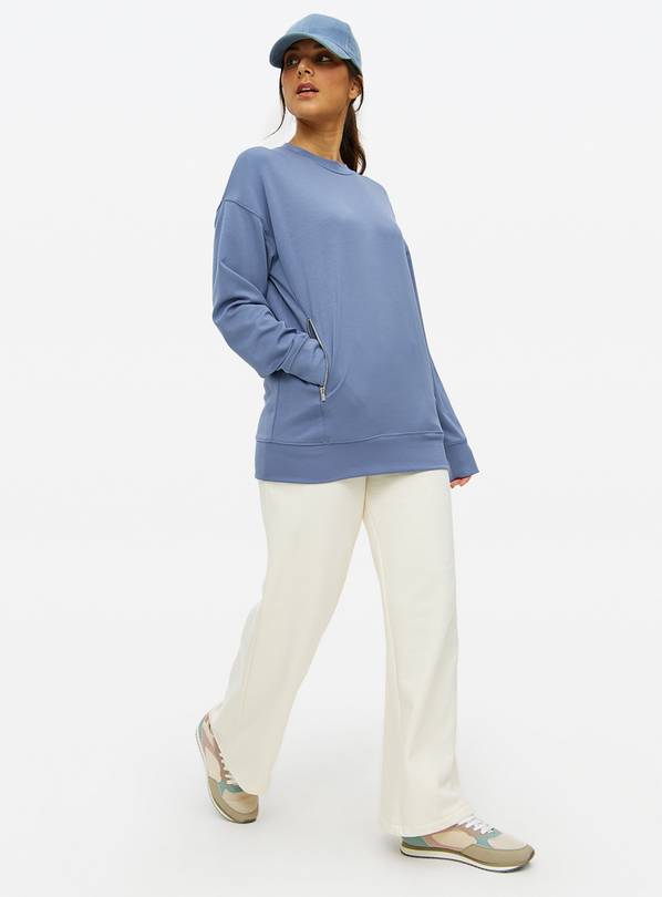 Blue Zip Pocket Crew Neck Sweatshirt L