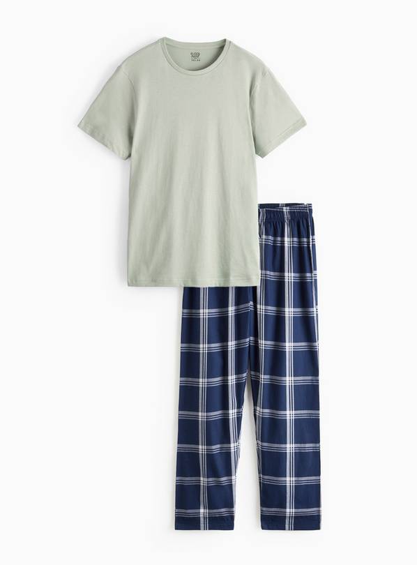 Sea Foam T-Shirt & Check Pyjama Set  L