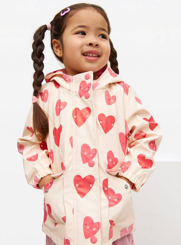 Cream Heart Print Rubberised Mac  4-5 years