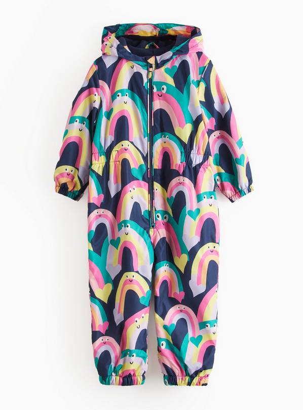 Navy Rainbow Print Puddlesuit  5-6 years