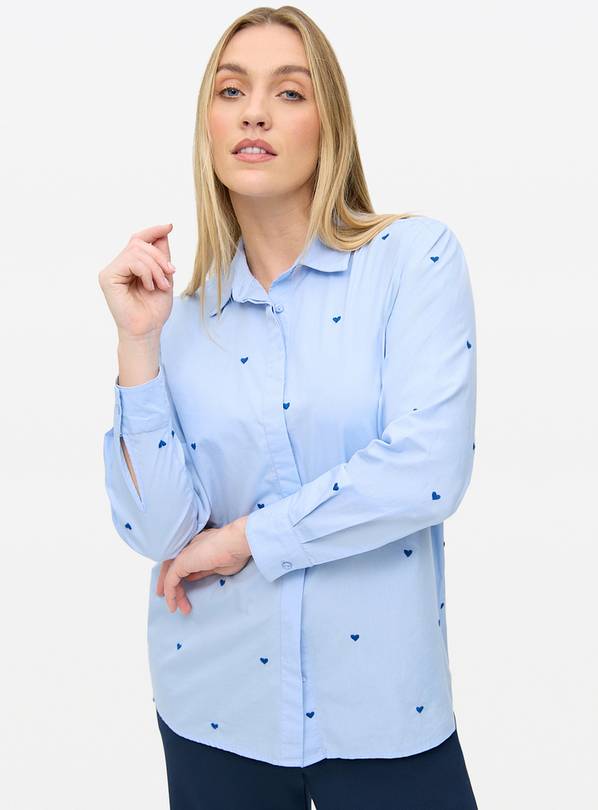 Blue Embroidered Heart Relaxed Poplin Shirt 16