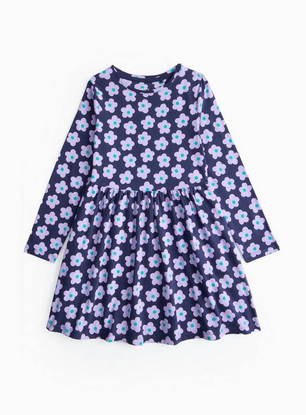 Navy Floral Printed Jersey Dress 9 years