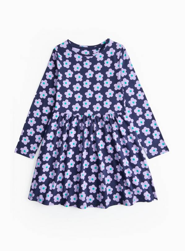 Navy Floral Printed Jersey Dress 5 years