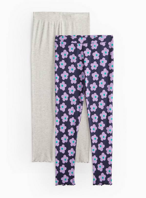 Grey & Floral Print Ribbed Leggings 2 Pack 2 years