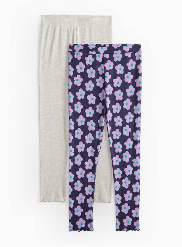 Grey & Floral Print Ribbed Leggings 2 Pack 5 years