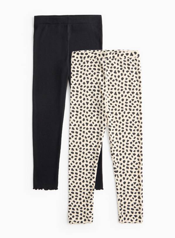 Mono Print Ribbed Leggings 2 Pack 11 years