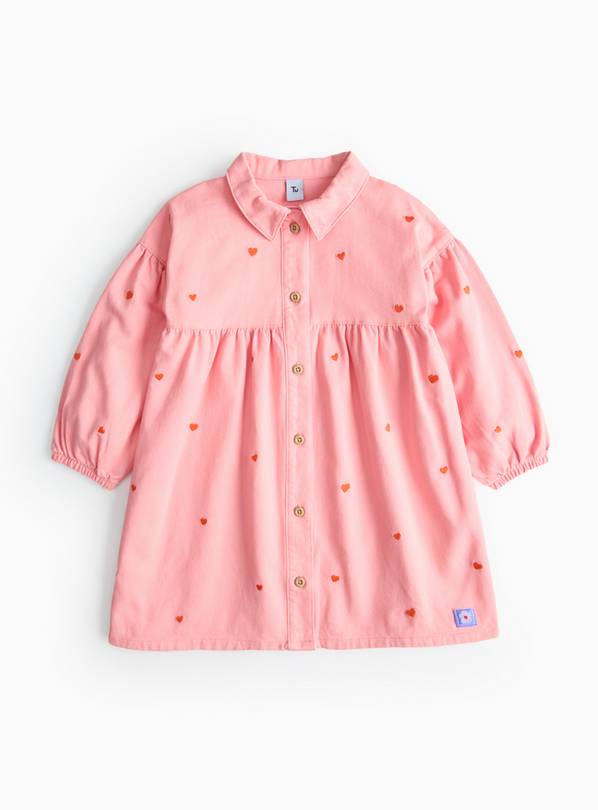 Pink Heart Print Long Sleeve Shirt Dress 1-2 years