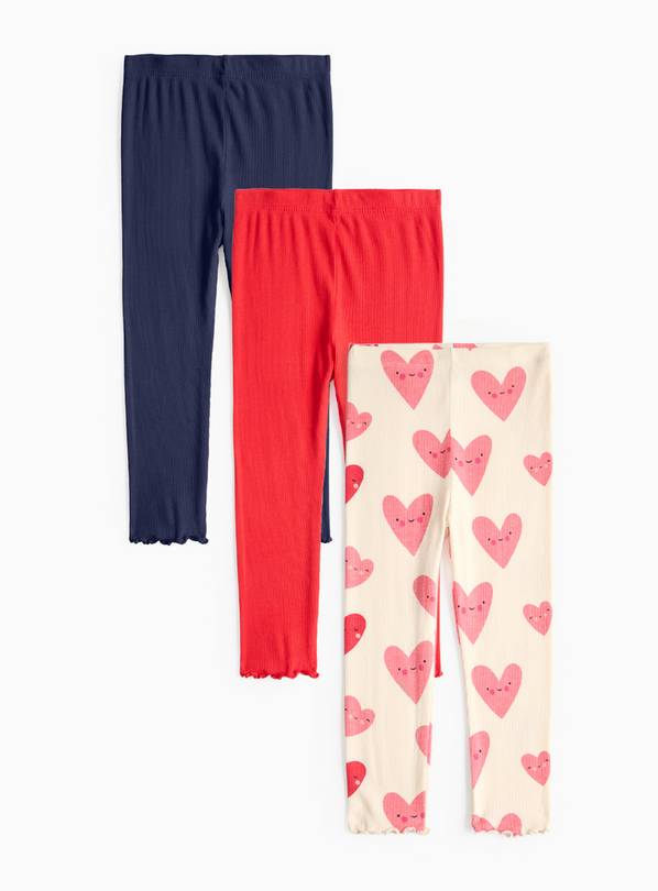 Navy, Red & Pink Lettuce Hem Leggings 3 Pack 1-2 years