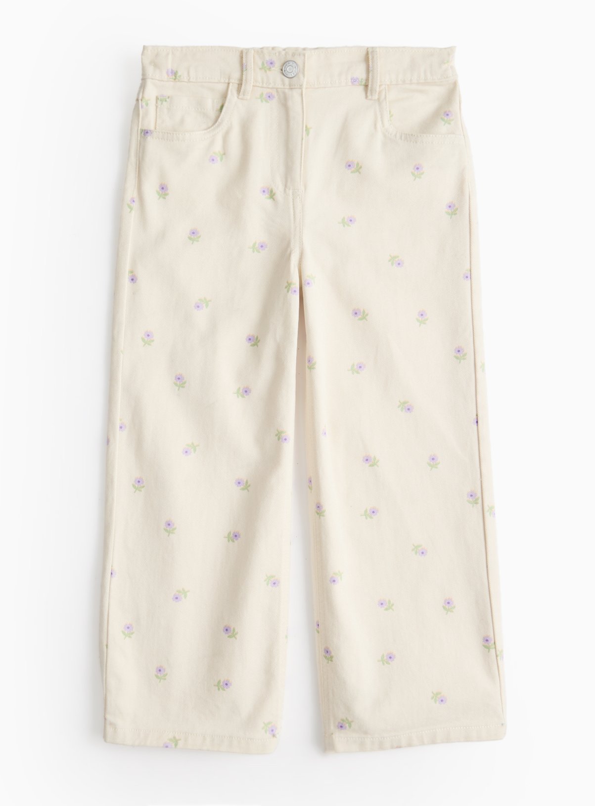 Cream Wide Leg Jeans With Floral Print 8 years