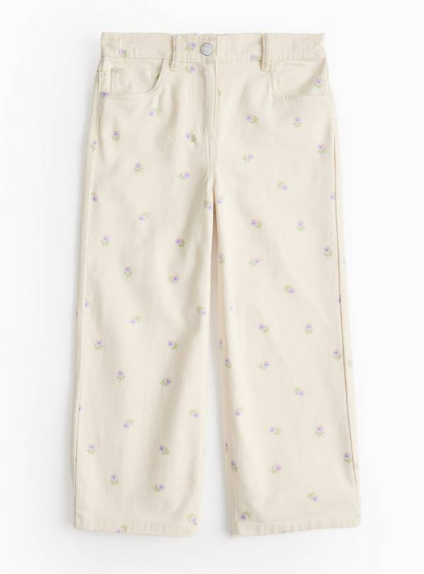 Cream Wide Leg Jeans With Floral Print 12 years
