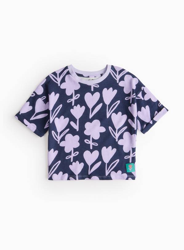 Navy Flower Print Heavyweight T-Shirt 6 years