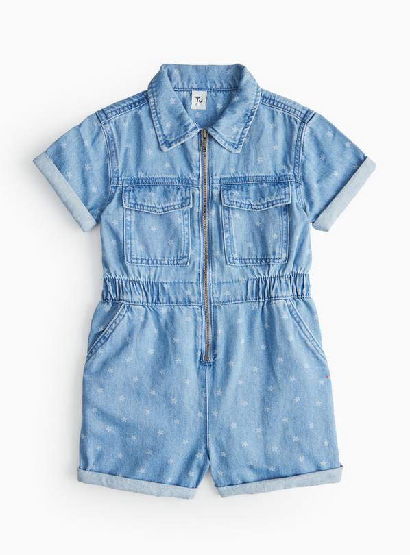 Star Print Short Sleeve Denim Playsuit  12 years