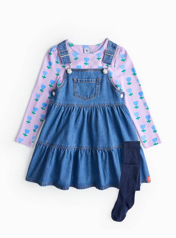 Lilac Floral Top & Denim Pinafore Dress Set 1-2 years