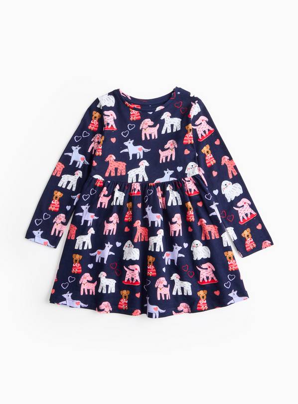 Navy Dog Print Jersey Dress 3-4 years