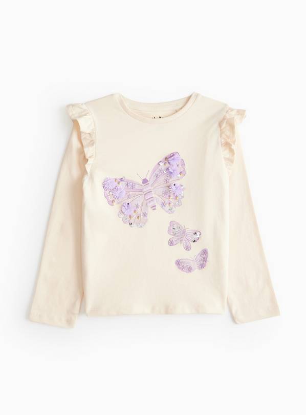 Cream Sequin Butterfly Long Sleeve T-Shirt 1-2 years