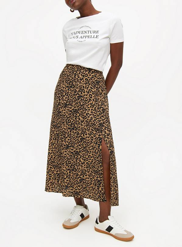 Brown Leopard Print Midaxi Slip Skirt  10