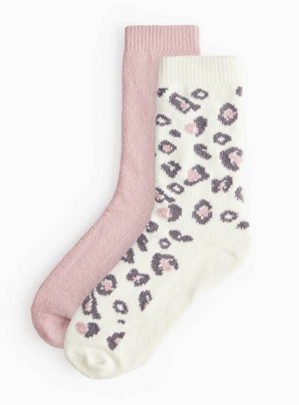 Leopard Print & Pink Cosy Socks 2 Pack 4-8