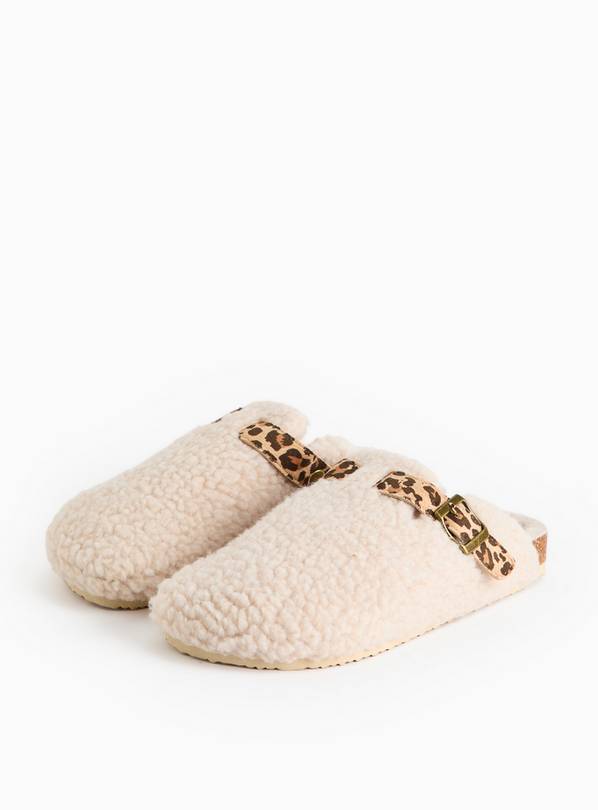 Cream Borg Buckle Mule Slippers L