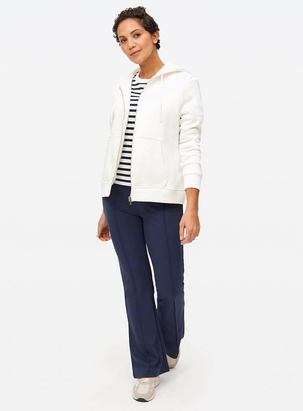 Navy Ponte Pintuck Flared Trousers  12R