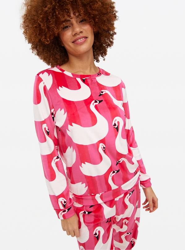 Pink Swan Print Slinky Pyjamas L