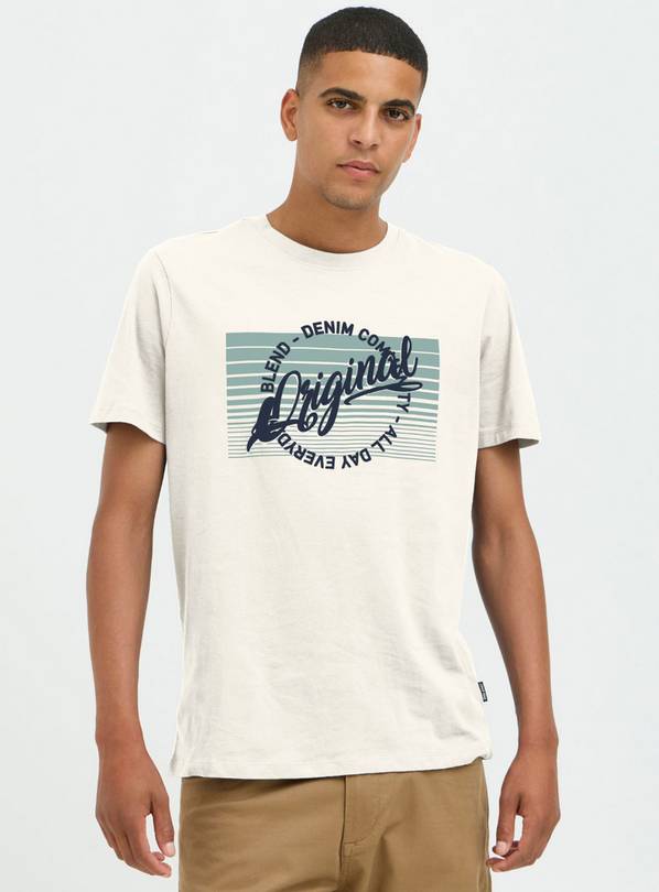 Buy BLEND White Printed Short Sleeve T Shirt L Tshirts and polos Tu