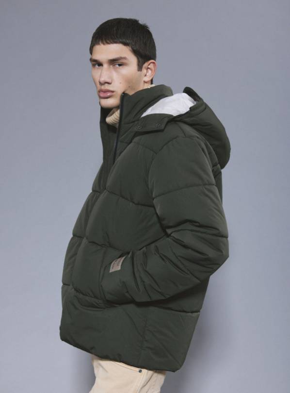 BLEND Khaki Puffer Jacket With Hood L