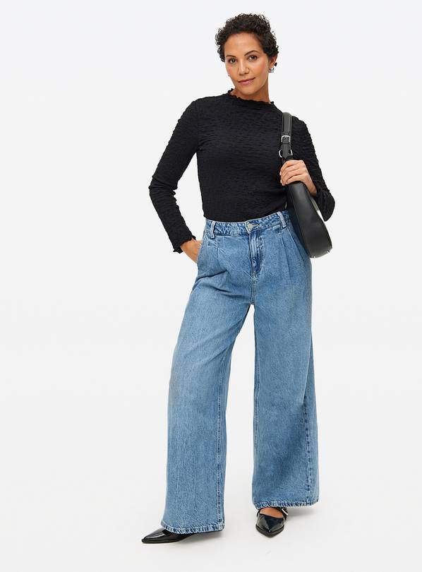 Black Textured Frill Long Sleeve Top 26