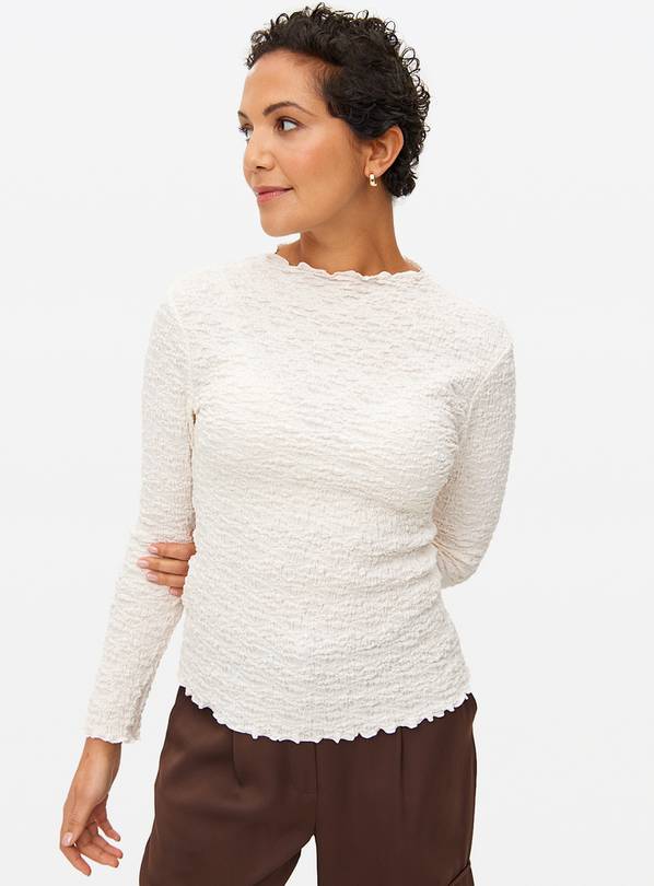 Cream Textured Frill Long Sleeve Top 20