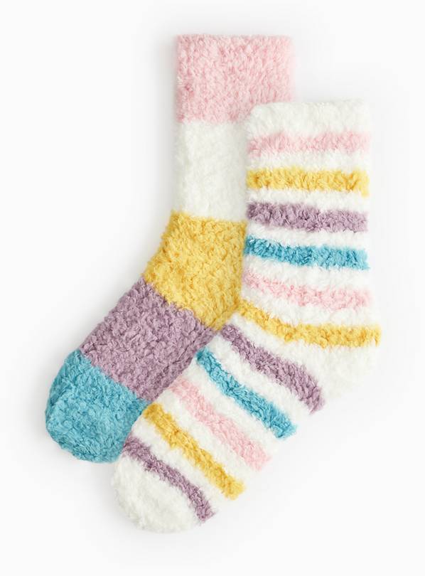 Pastel Stripe Fluffy Socks 2 Pack 4-8