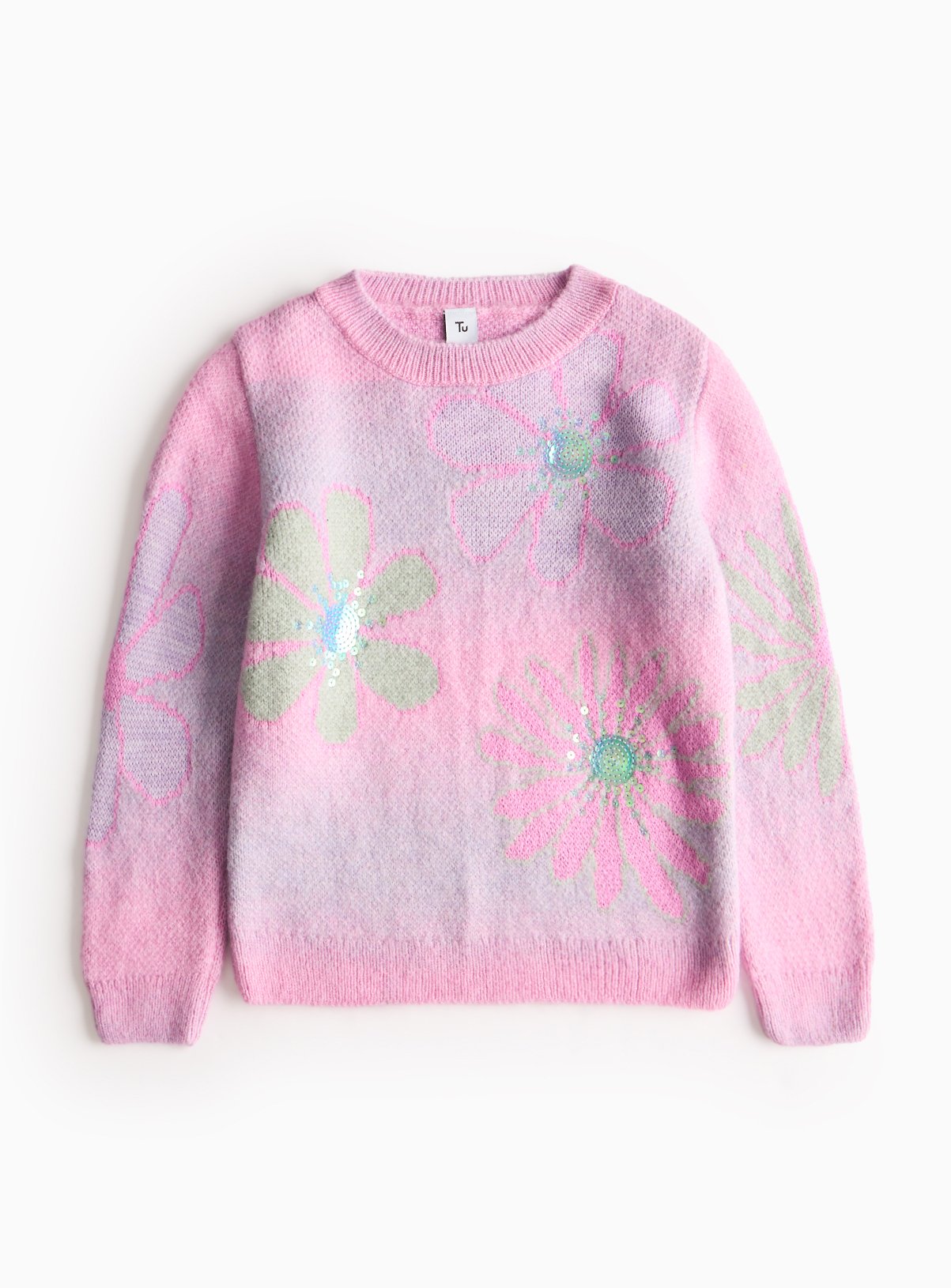 Pink Floral Sequin Detail Knitted Jumper 12 years