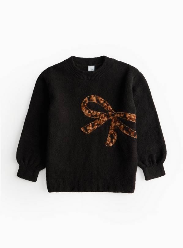 Leopard Bow Detail Black Knitted Jumper  5 years