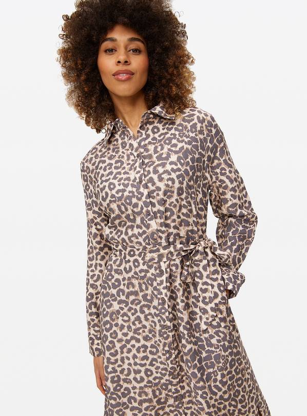 Neutral Animal Print Midi Shirt Dress 22R