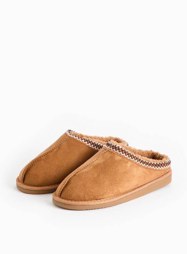 Tan Stitch Detail Mule Slippers M