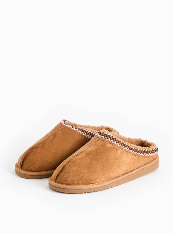 Tan Stitch Detail Mule Slippers L