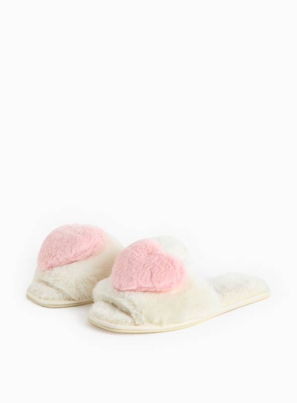 3D Heart Open Toe Faux Fur Slippers L