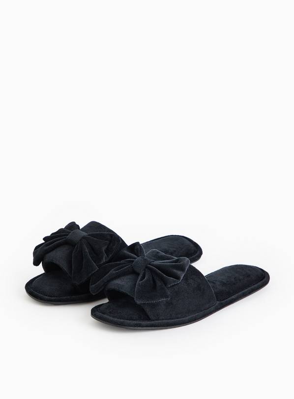 Black Velour Open Toe Slippers S