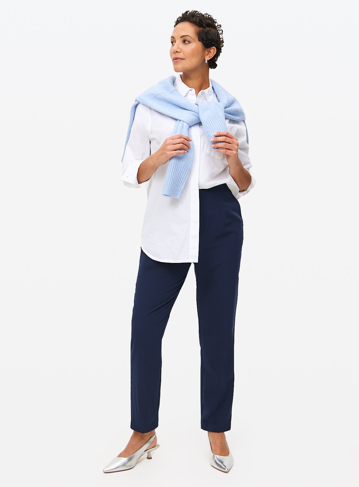 Navy Slim Fit Tailored Trousers  14R - Image 1 thumbnail
