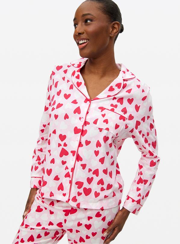 Pink Heart Print Traditional Pyjamas L