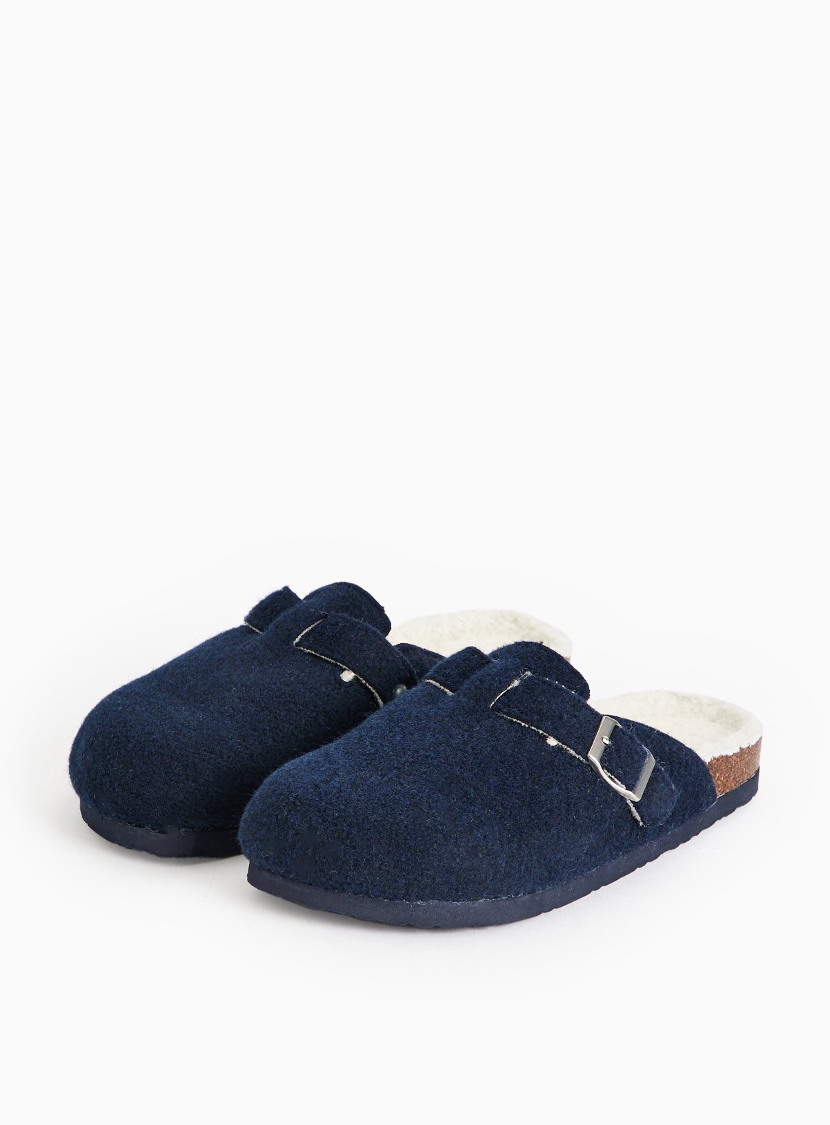 Navy Felt Buckle Detail Clog Slippers L