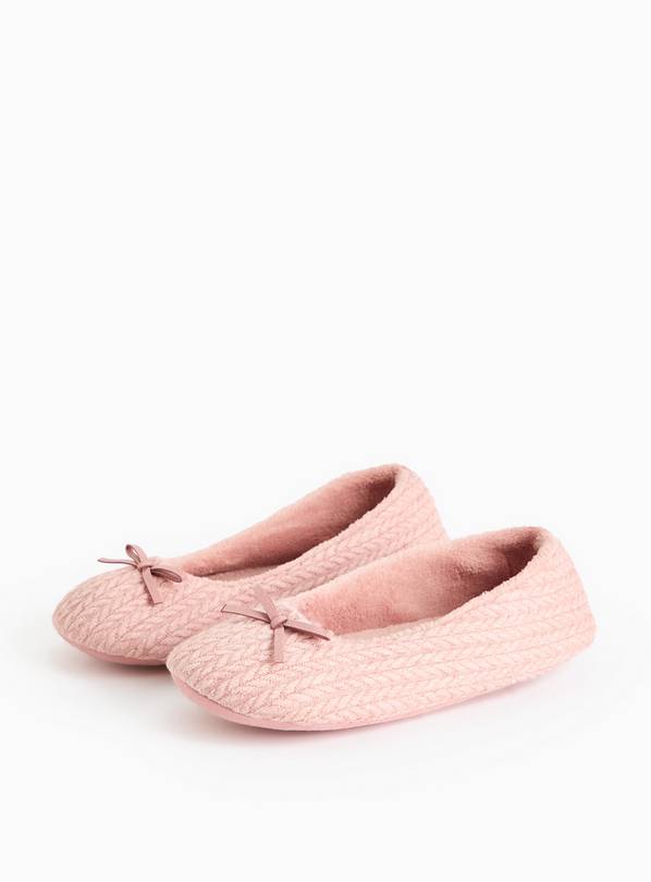 Pink Cable Knit Ballerina Slippers 6